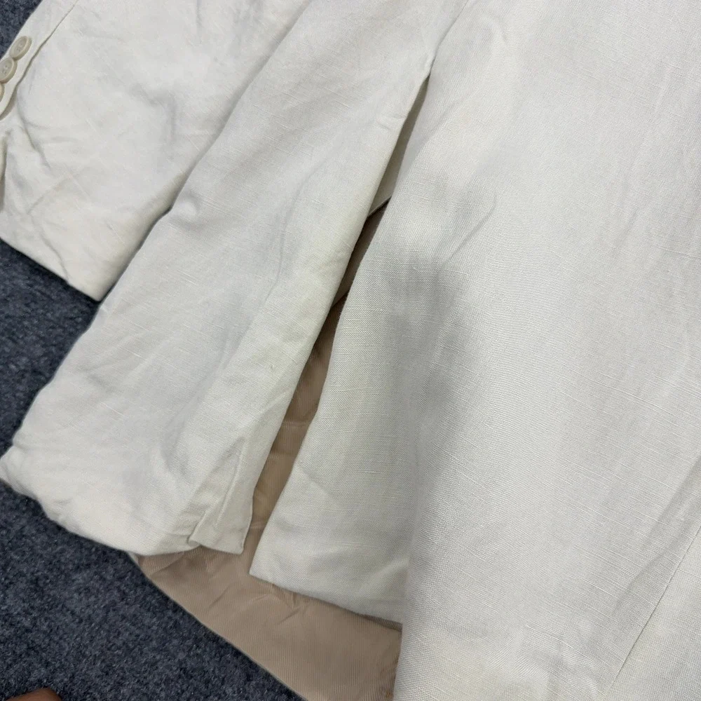 Andrew Fezza Blazer Mens 46L Cream Linen Rayon Blend Two Button Abner Classic